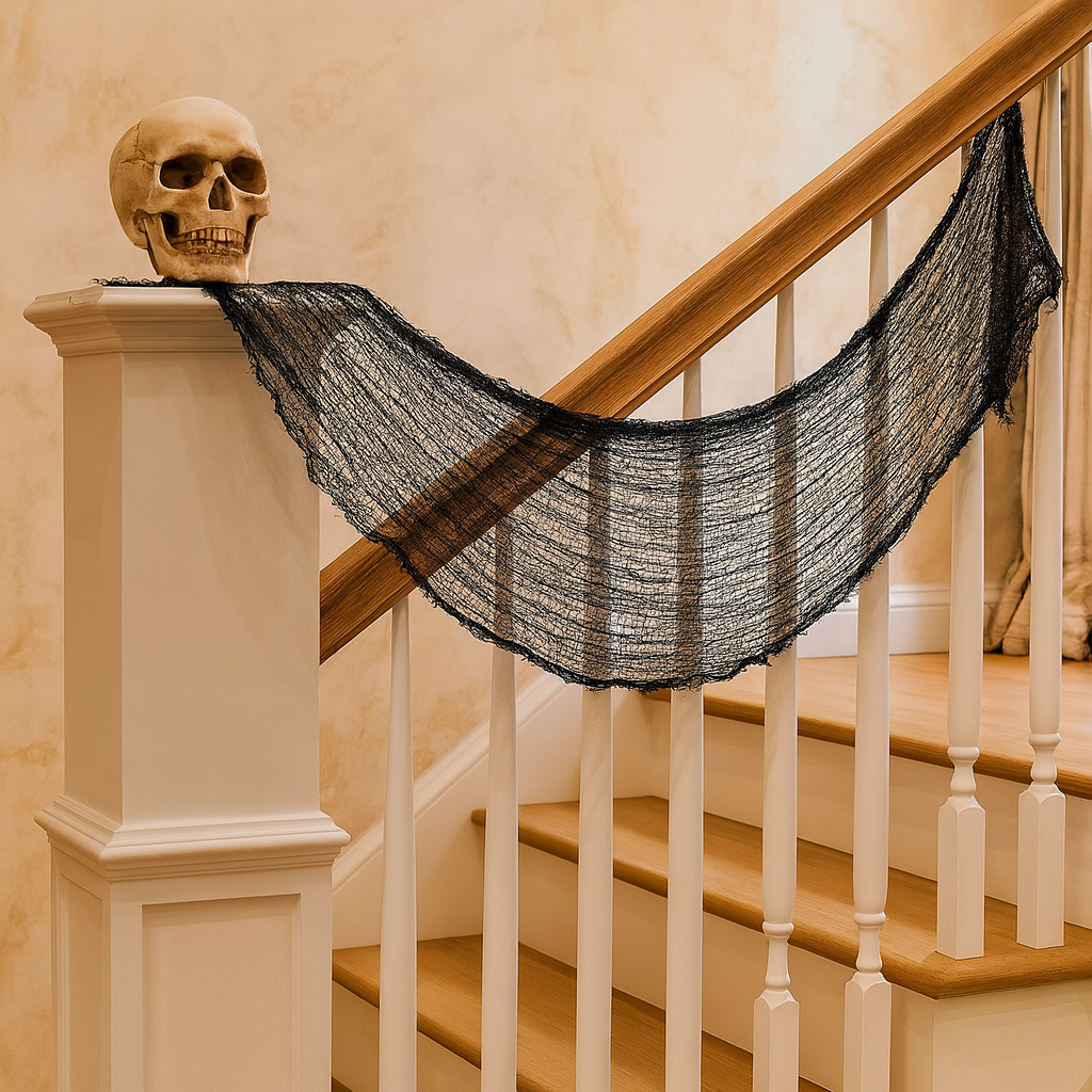Squelette d'Halloween noir – Tissu effrayant pour la décoration intérieure et extérieure