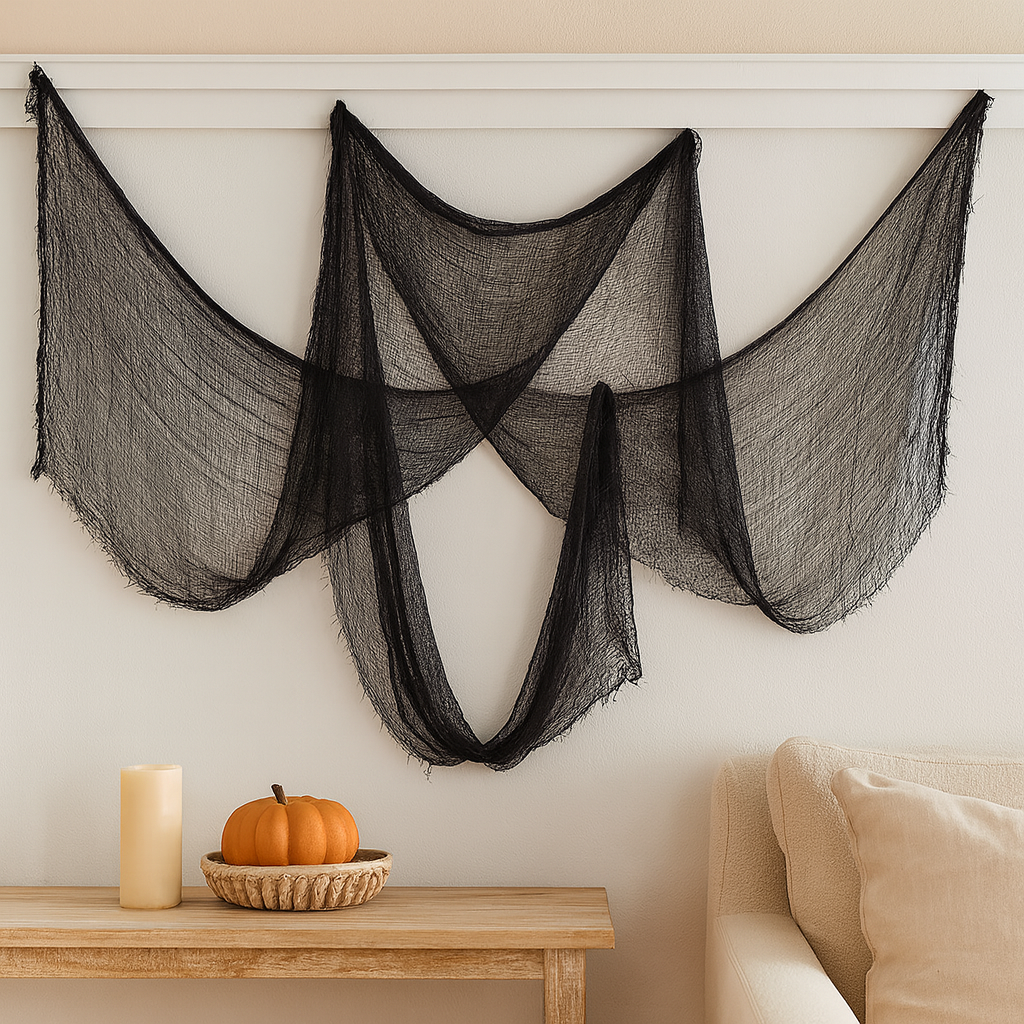 Squelette d'Halloween noir – Tissu effrayant pour la décoration intérieure et extérieure
