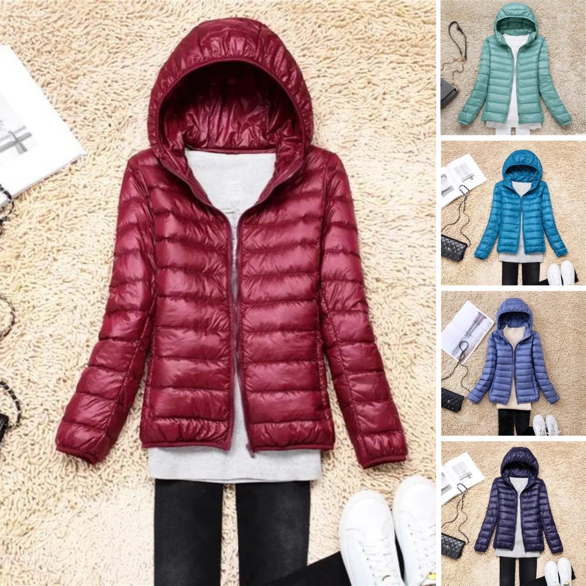 Manteau en duvet ultraléger et compactable avec capuche Nova