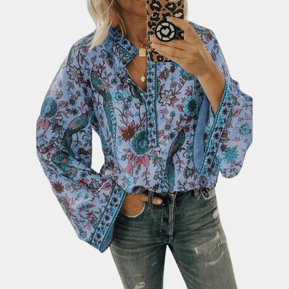 Chemisier Long Élégant à Manches Longues avec Motif Chic Mathilde Let