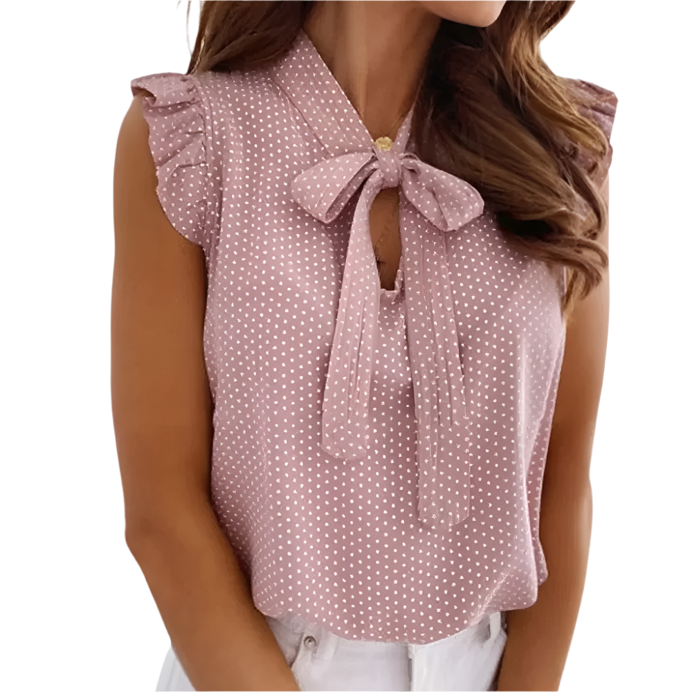 Kira - Chemise à pois avec découpe en dentelle et détail de nœud papillon