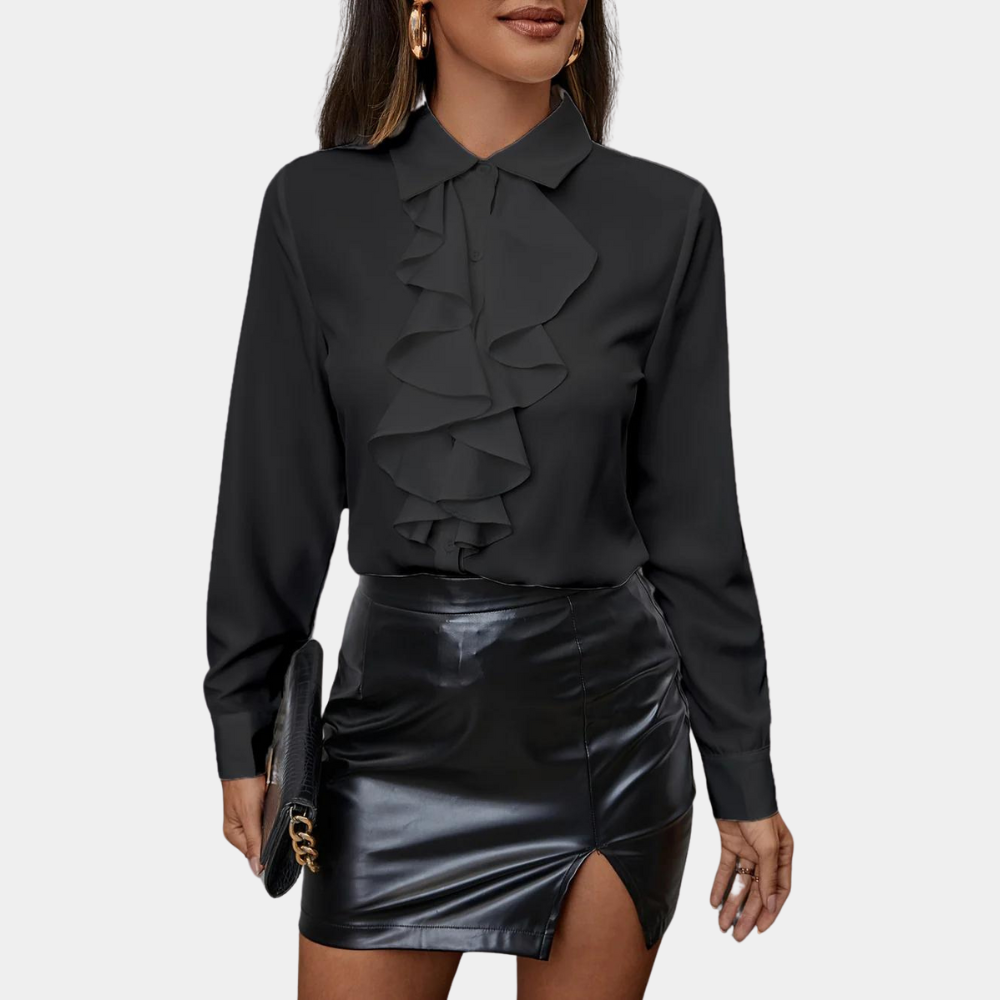 Clara – Blouse élégante à volants avec fermeture à boutons et manches longues