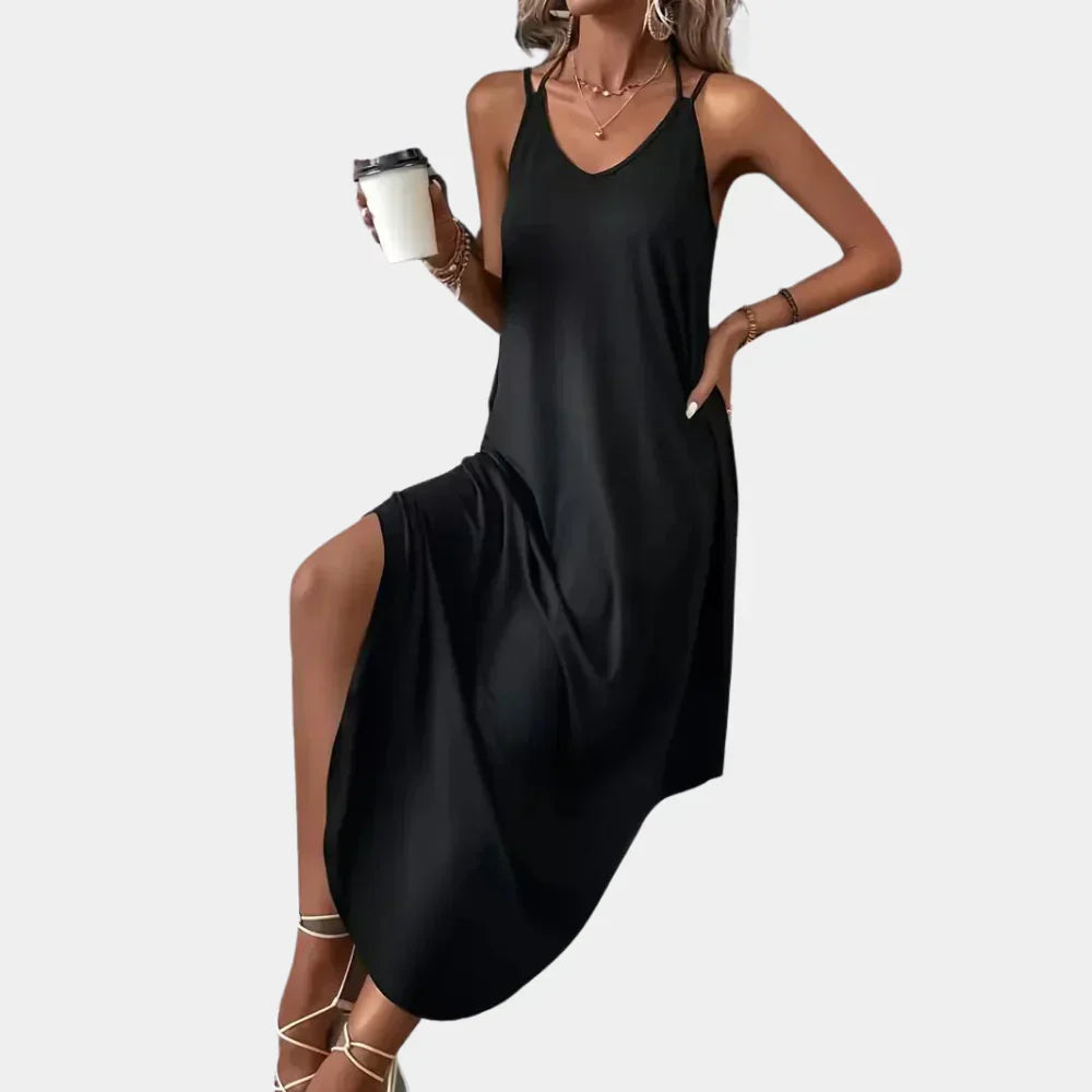 Robe Maxi Justerbare Alma – Robe Élégante et Légère avec Fente Latérale