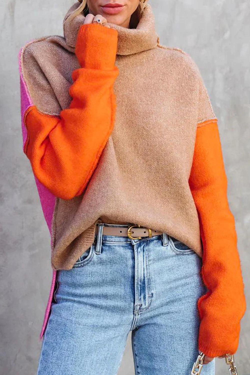 Tendance d'Automne® - Pull en tricot avec bloc de couleur
