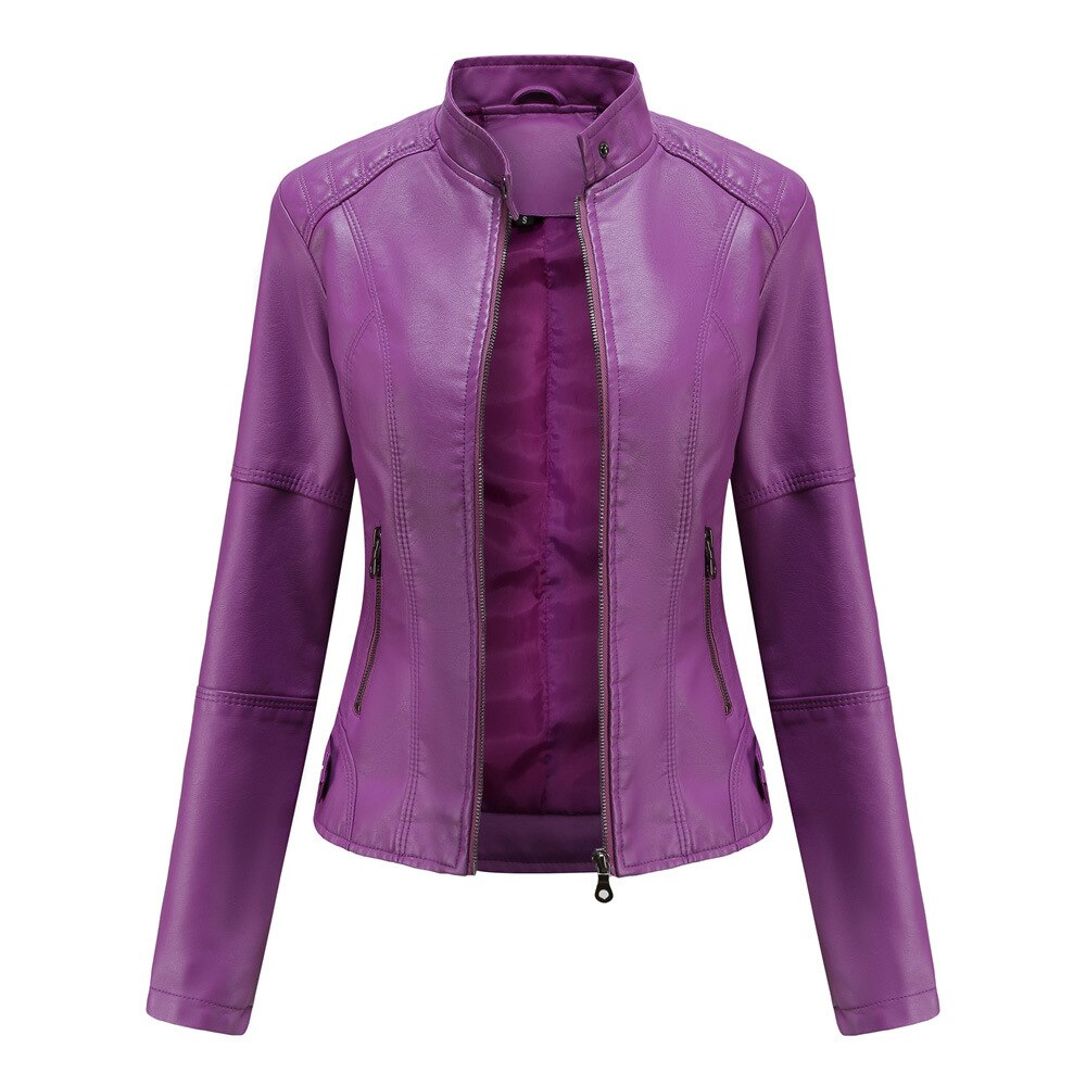 Veste en cuir tendance pour femmes avec col Mao – style classique