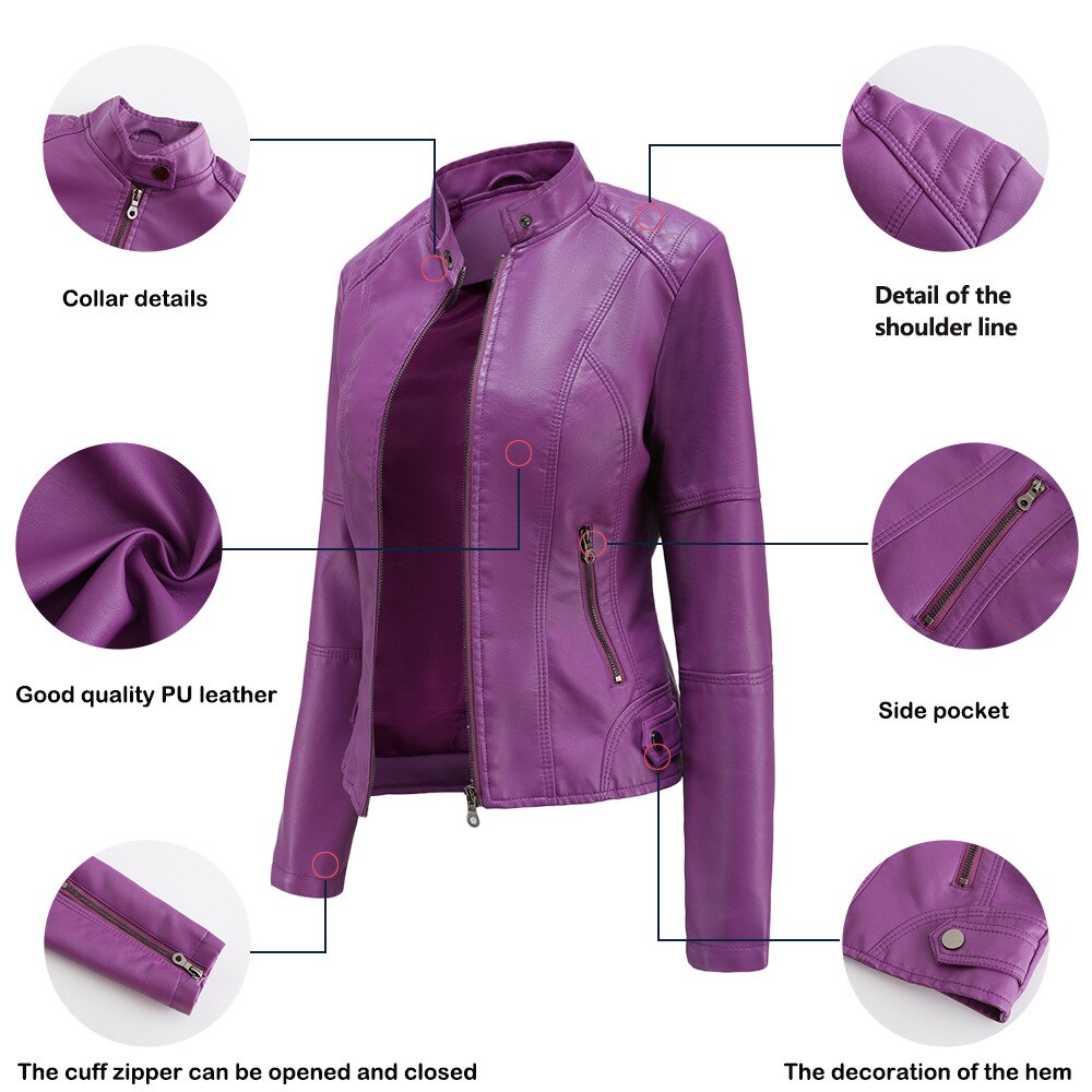 Veste en cuir tendance pour femmes avec col Mao – style classique