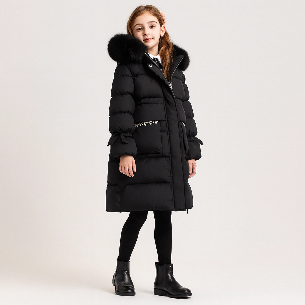 Astrid | Manteau d'hiver luxueux pour fille avec capuche en fausse fourrure