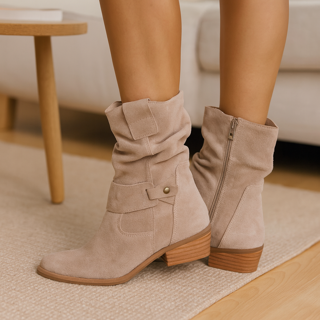 Selene | Bottes d'hiver plates en daim avec fermeture éclair latérale
