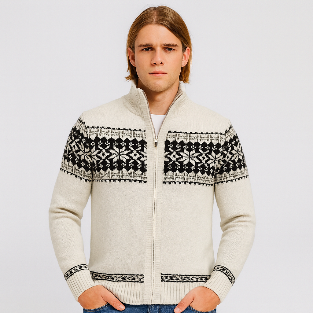 Noah | Pull zippé chaud à imprimé flocons de neige pour homme
