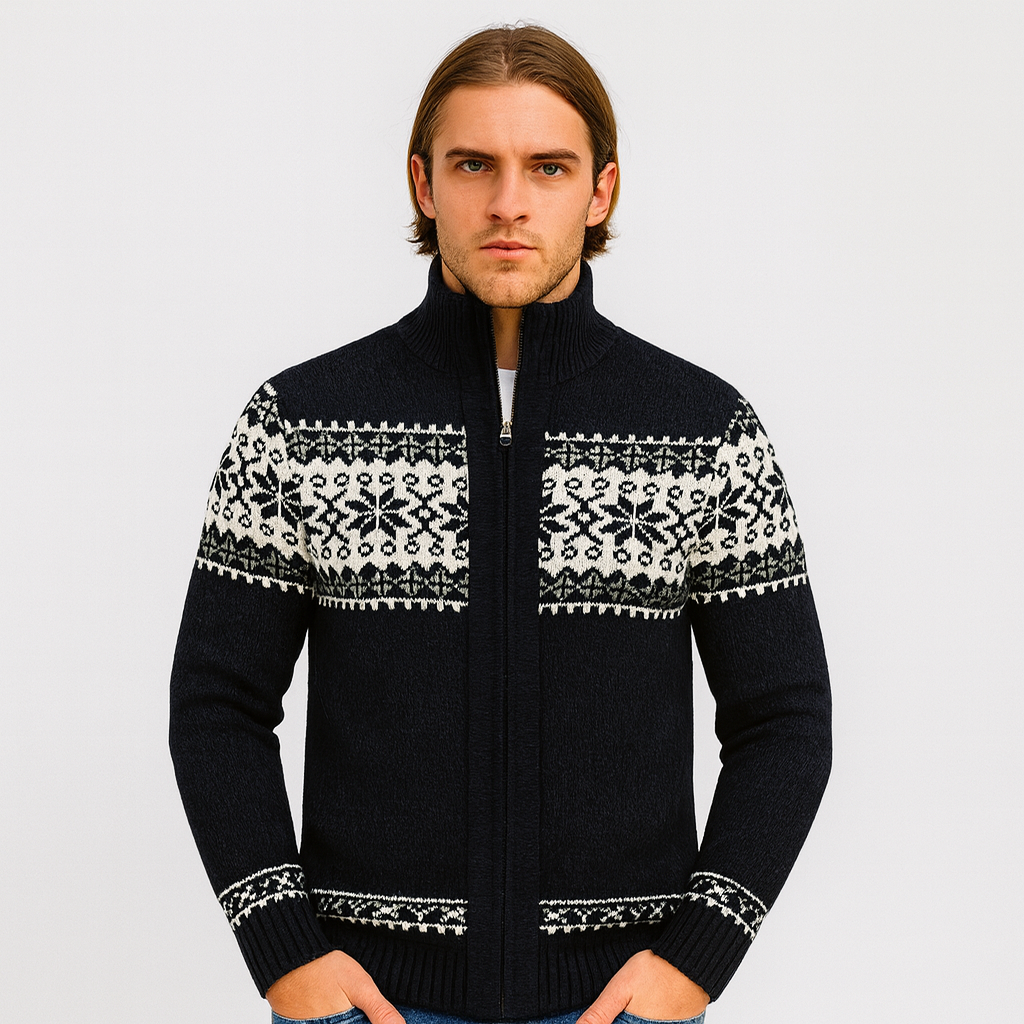 Noah | Pull zippé chaud à imprimé flocons de neige pour homme