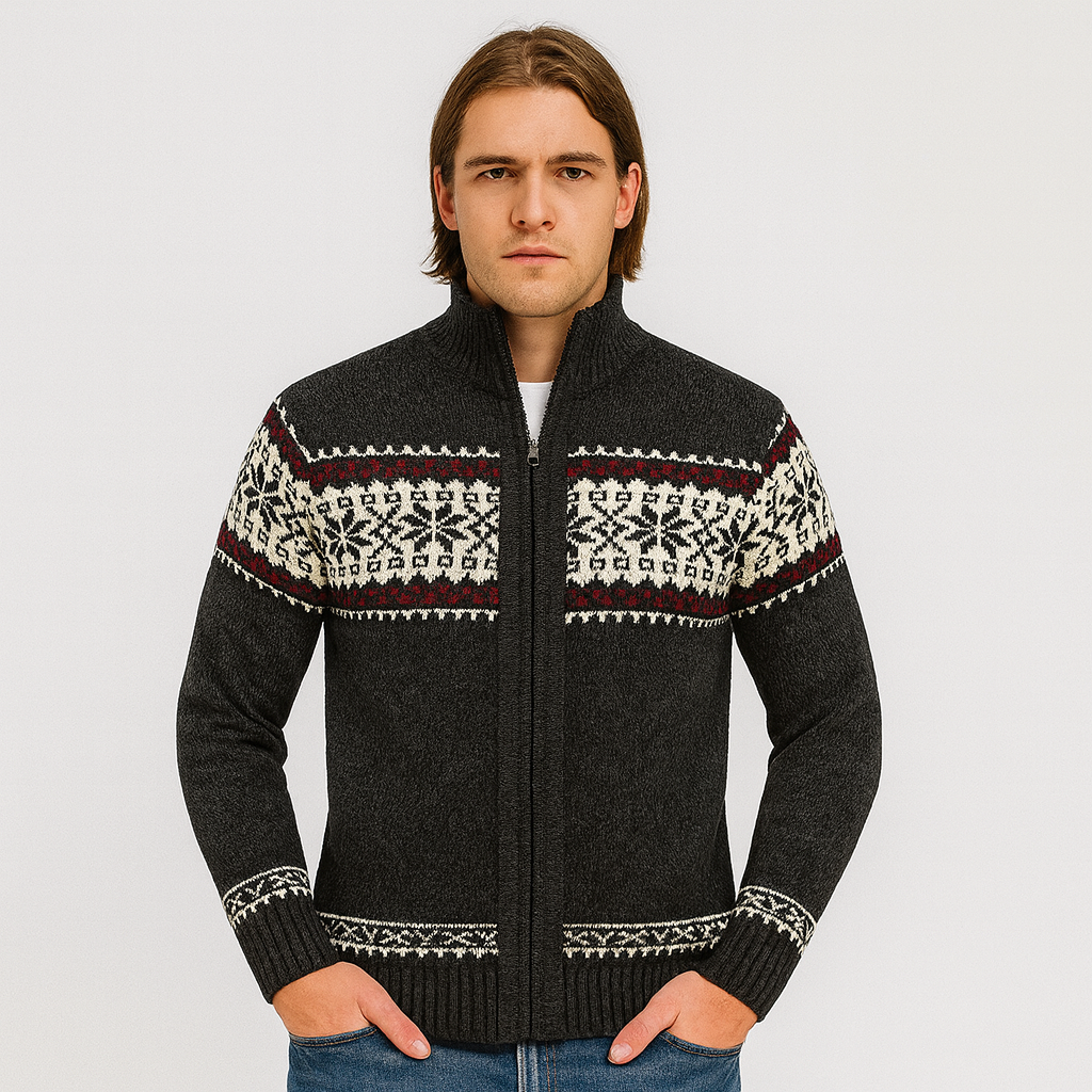 Noah | Pull zippé chaud à imprimé flocons de neige pour homme