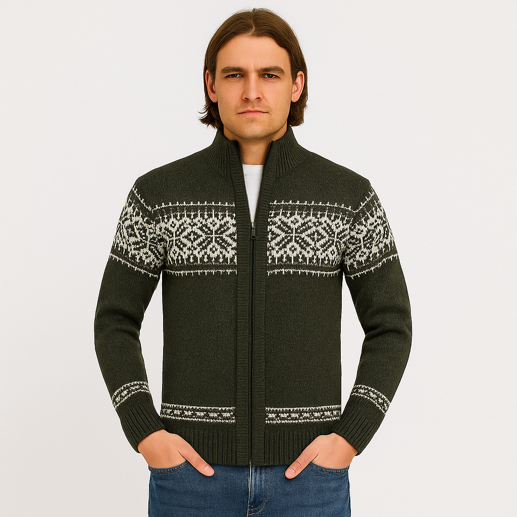 Noah | Pull zippé chaud à imprimé flocons de neige pour homme
