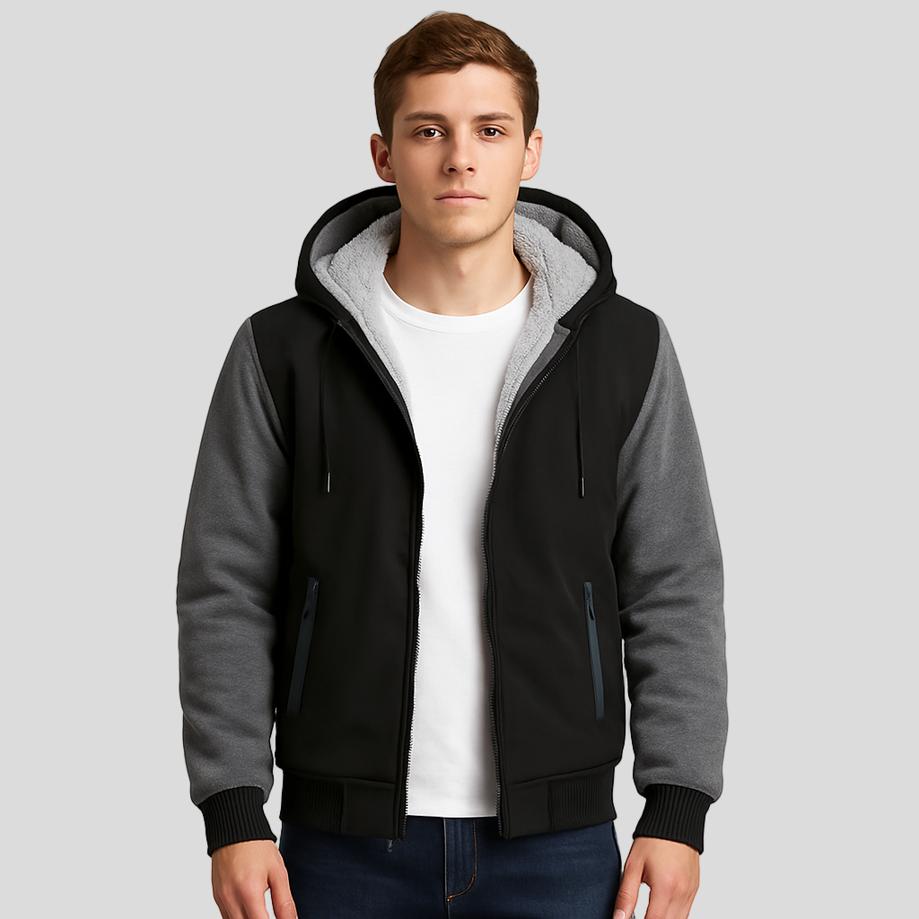 Jorn | Veste polaire d'hiver pour homme avec capuche et contraste de couleurs