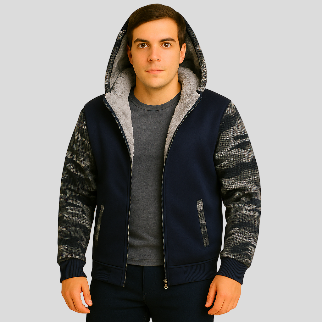 Jorn | Veste polaire d'hiver pour homme avec capuche et contraste de couleurs