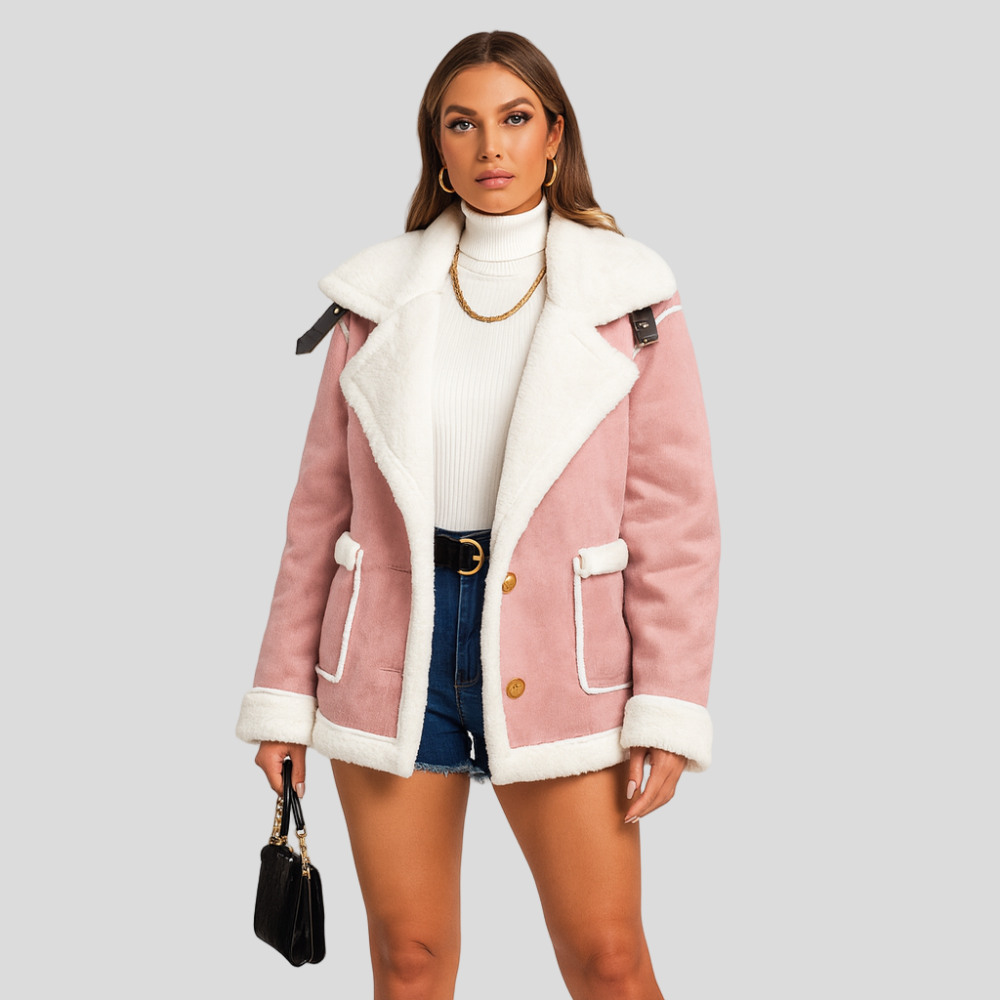 Isabella | Veste d'hiver en peluche avec fermeture à boutons et revers