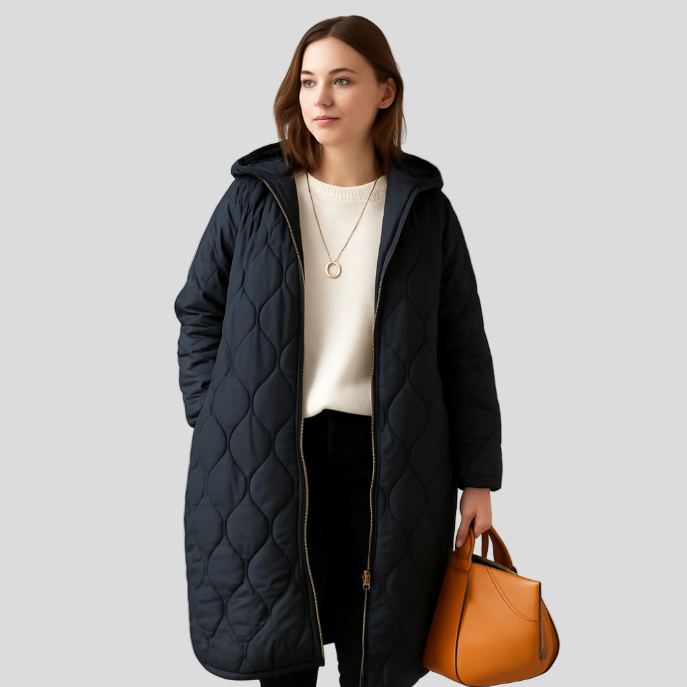 Lorelei | Veste d'hiver matelassée pour femmes taille plus avec capuche et fermeture éclair pratique