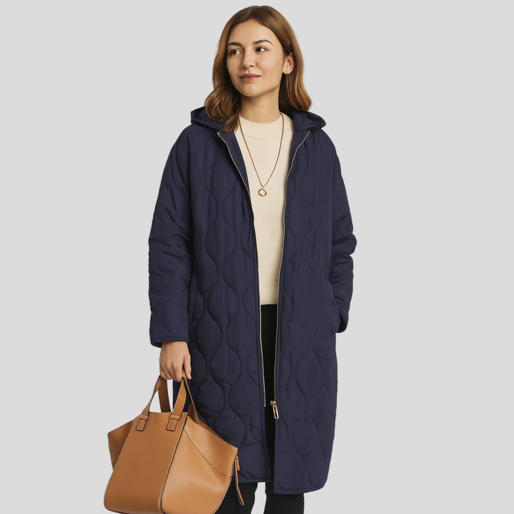 Lorelei | Veste d'hiver matelassée pour femmes taille plus avec capuche et fermeture éclair pratique