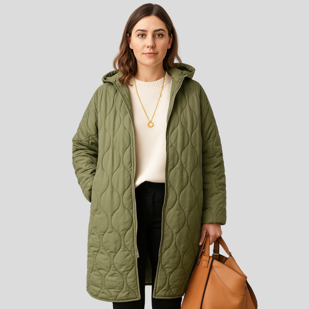 Lorelei | Veste d'hiver matelassée pour femmes taille plus avec capuche et fermeture éclair pratique