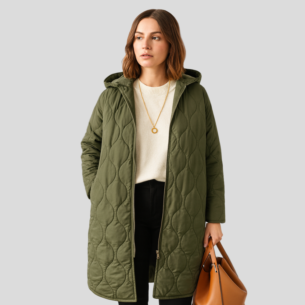 Lorelei | Veste d'hiver matelassée pour femmes taille plus avec capuche et fermeture éclair pratique