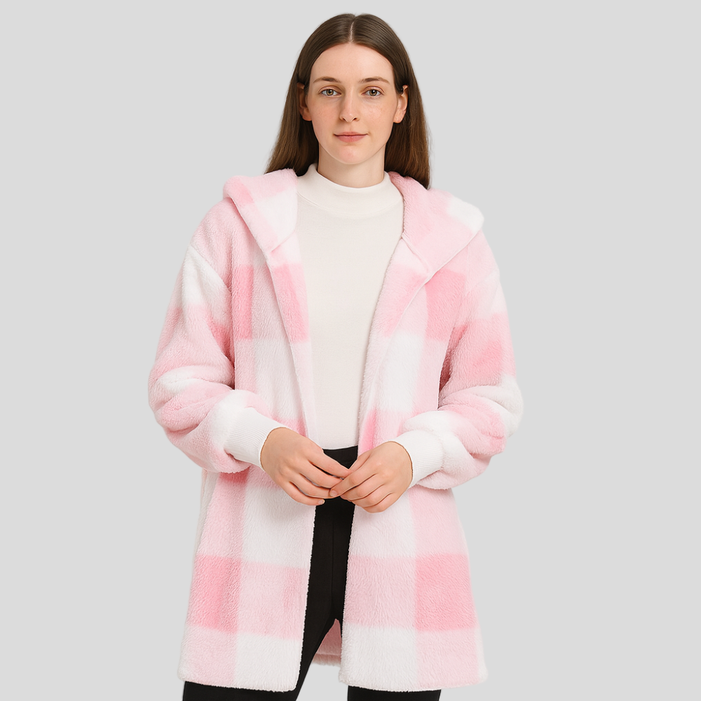 Ava | Cardigan en molleton pour femmes à capuche et motif plaid