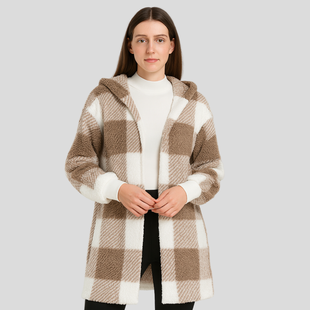 Ava | Cardigan en molleton pour femmes à capuche et motif plaid