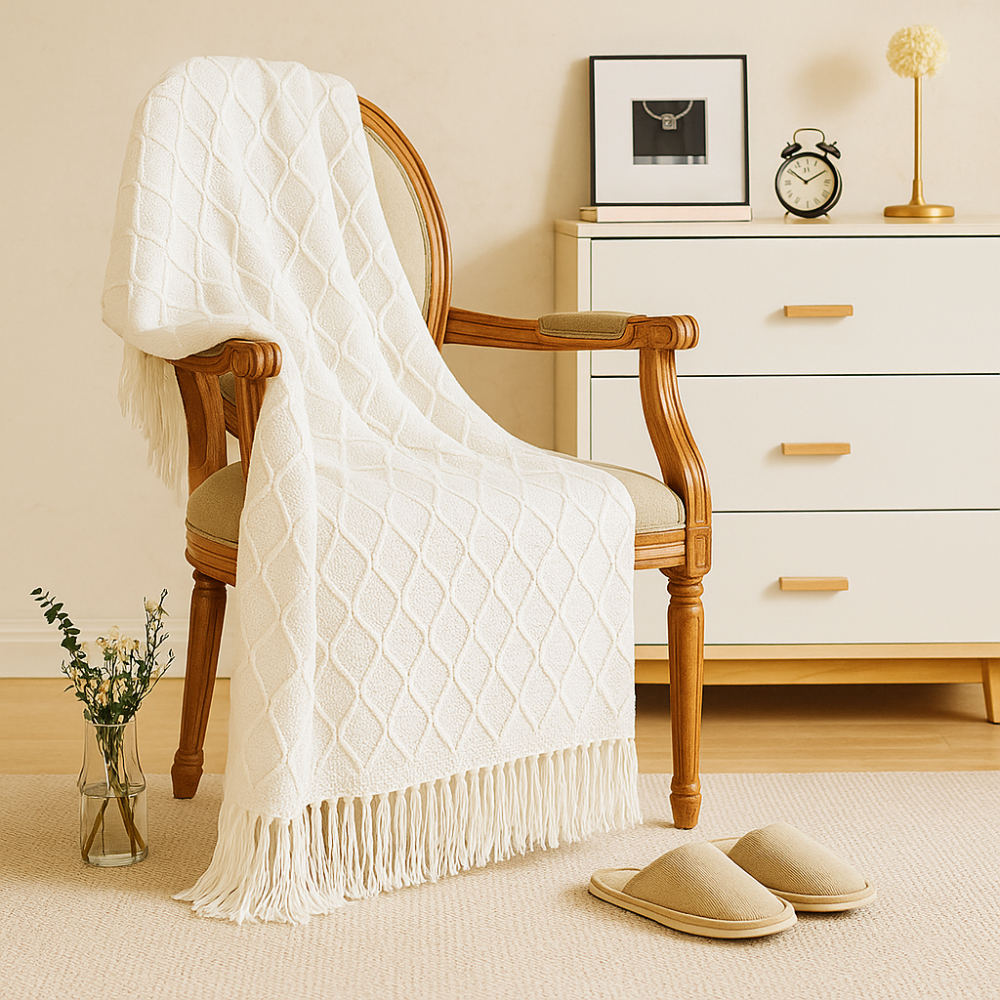 Couverture douce et confortable de style vintage avec motif géométrique pour canapé et lit