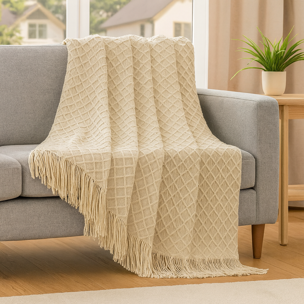 Couverture douce et confortable de style vintage avec motif géométrique pour canapé et lit