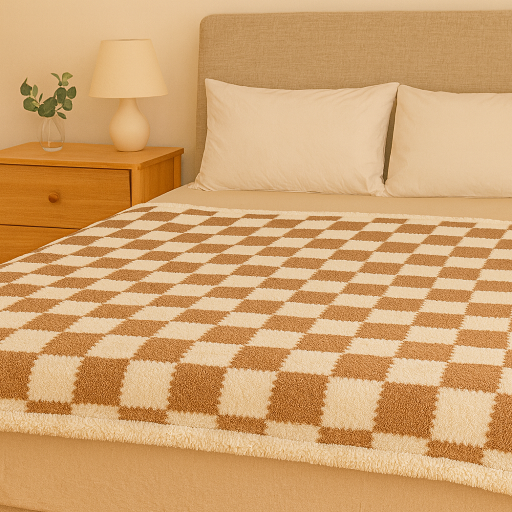Jeté en peluche élégante à carreaux inclinés – couverture double face réversible