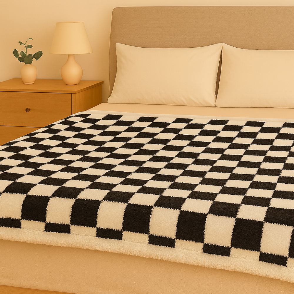 Jeté en peluche élégante à carreaux inclinés – couverture double face réversible