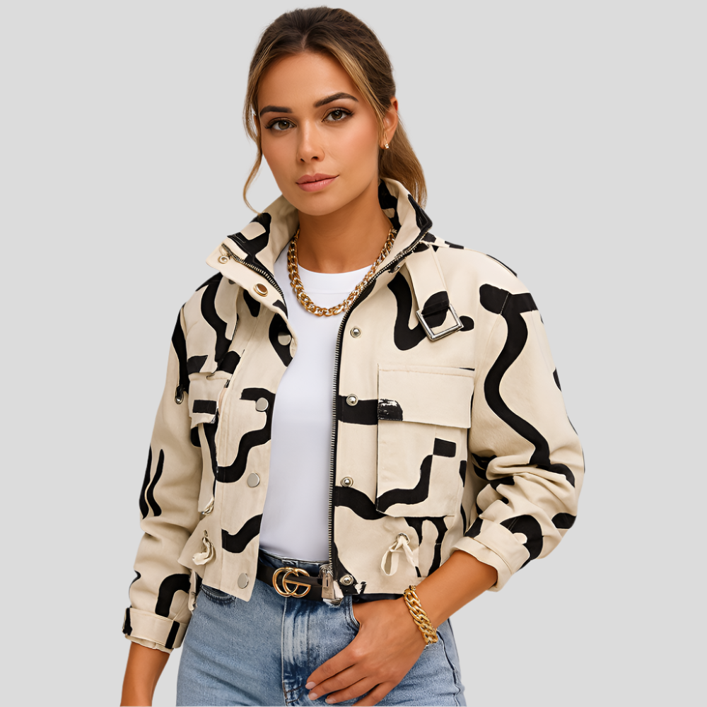 Blouson aviateur court pour femme – Fermeture éclair élégante avec ourlet côtelé