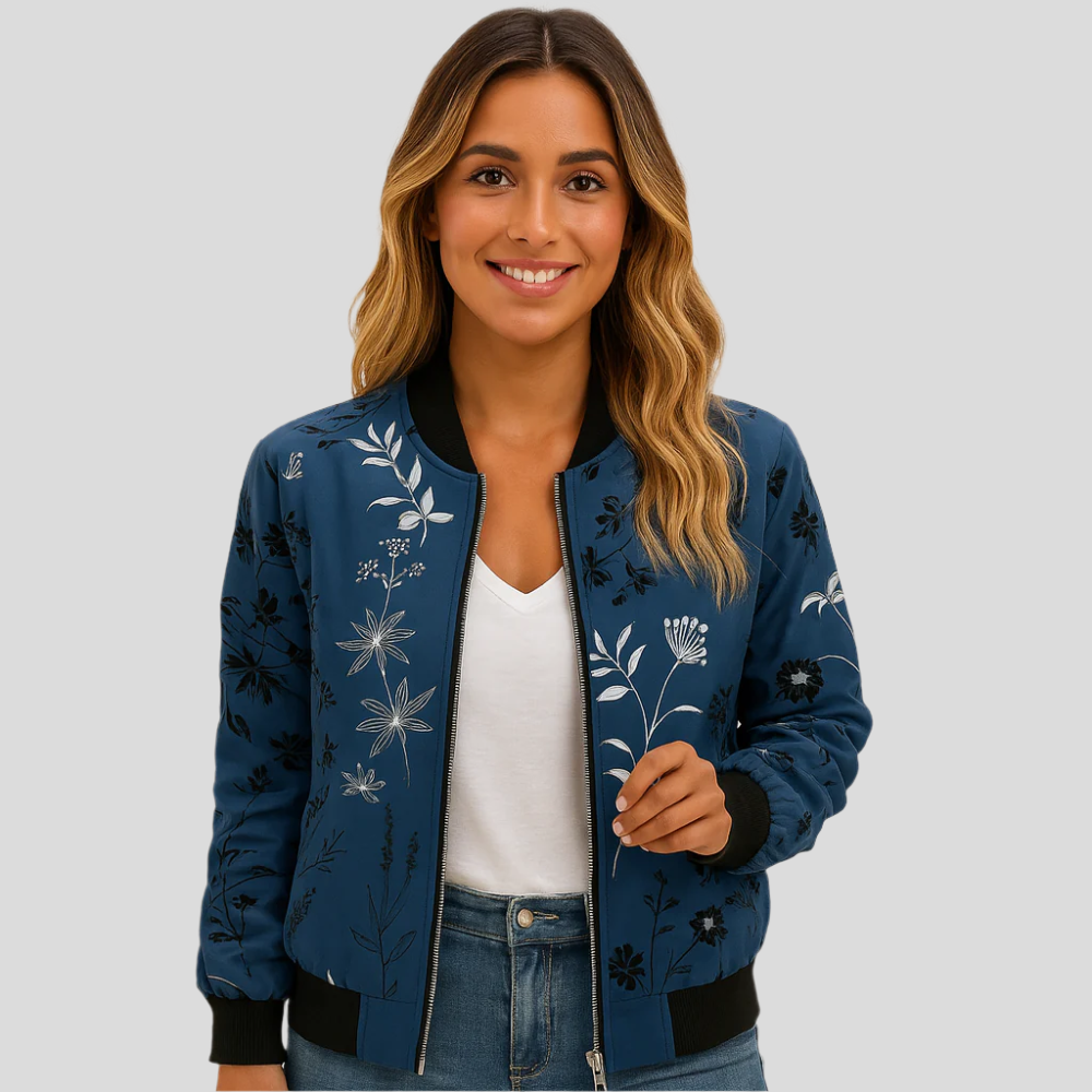 Blouson aviateur fleuri Clotilde – Veste légère pour femme avec imprimé