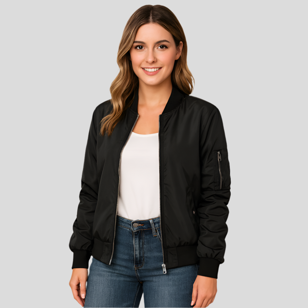Blouson aviateur léger à fermeture éclair – Style pilote décontracté pour femme