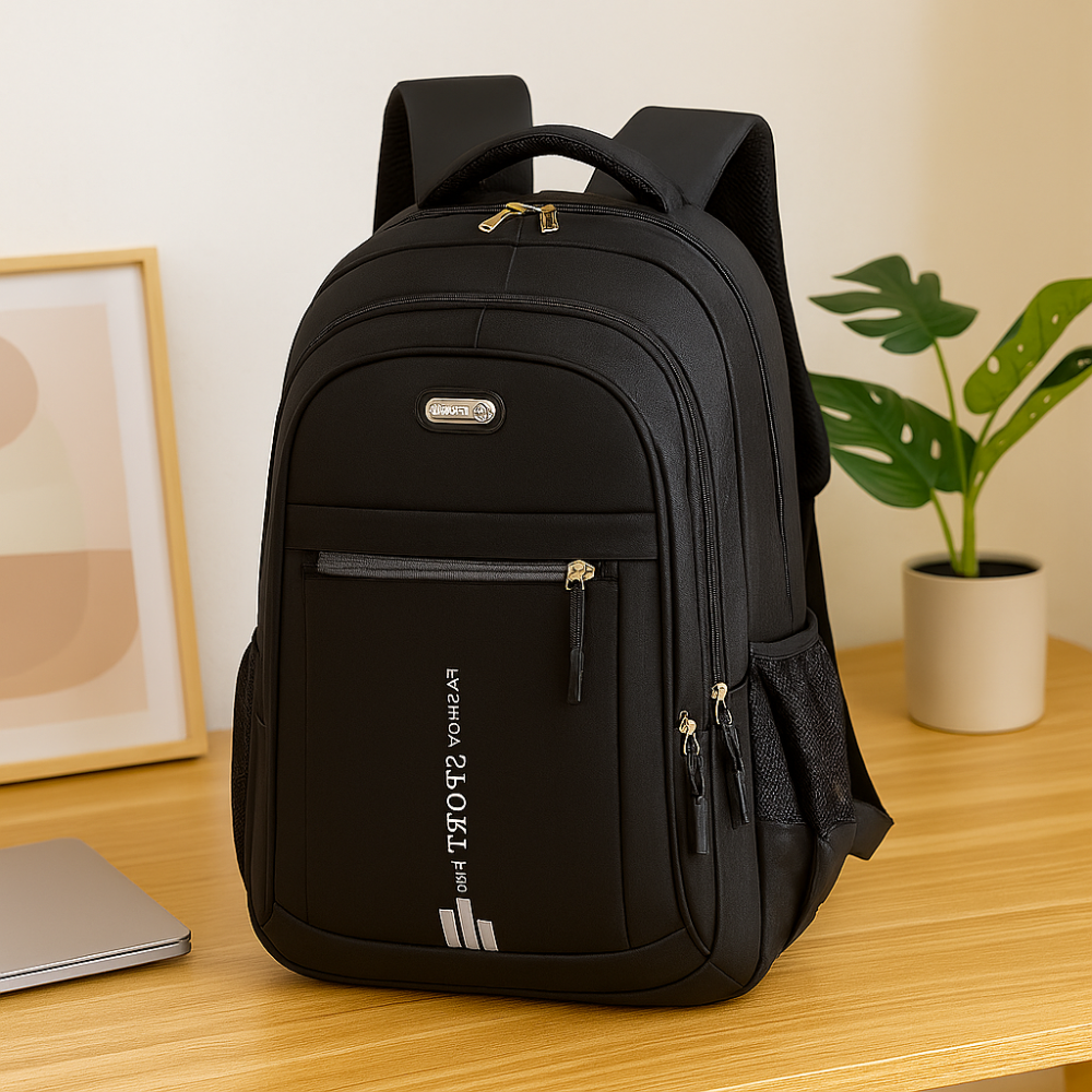 Sac à dos pour ordinateur portable à grande capacité – sac de voyage et d'affaires élégant noir en nylon avec bretelles réglables