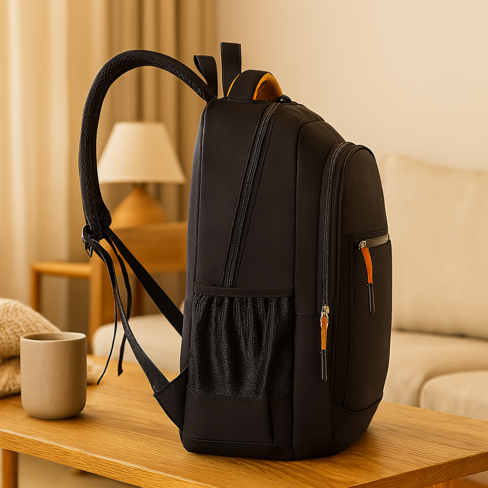 Sac à dos pour ordinateur portable à grande capacité – sac de voyage et d'affaires élégant noir en nylon avec bretelles réglables