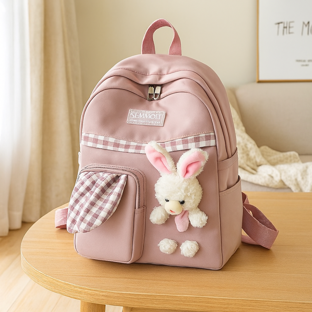 Mini sac à dos mignon pour filles – Sac de voyage pliable et léger avec design de lapin rose et panda bleu