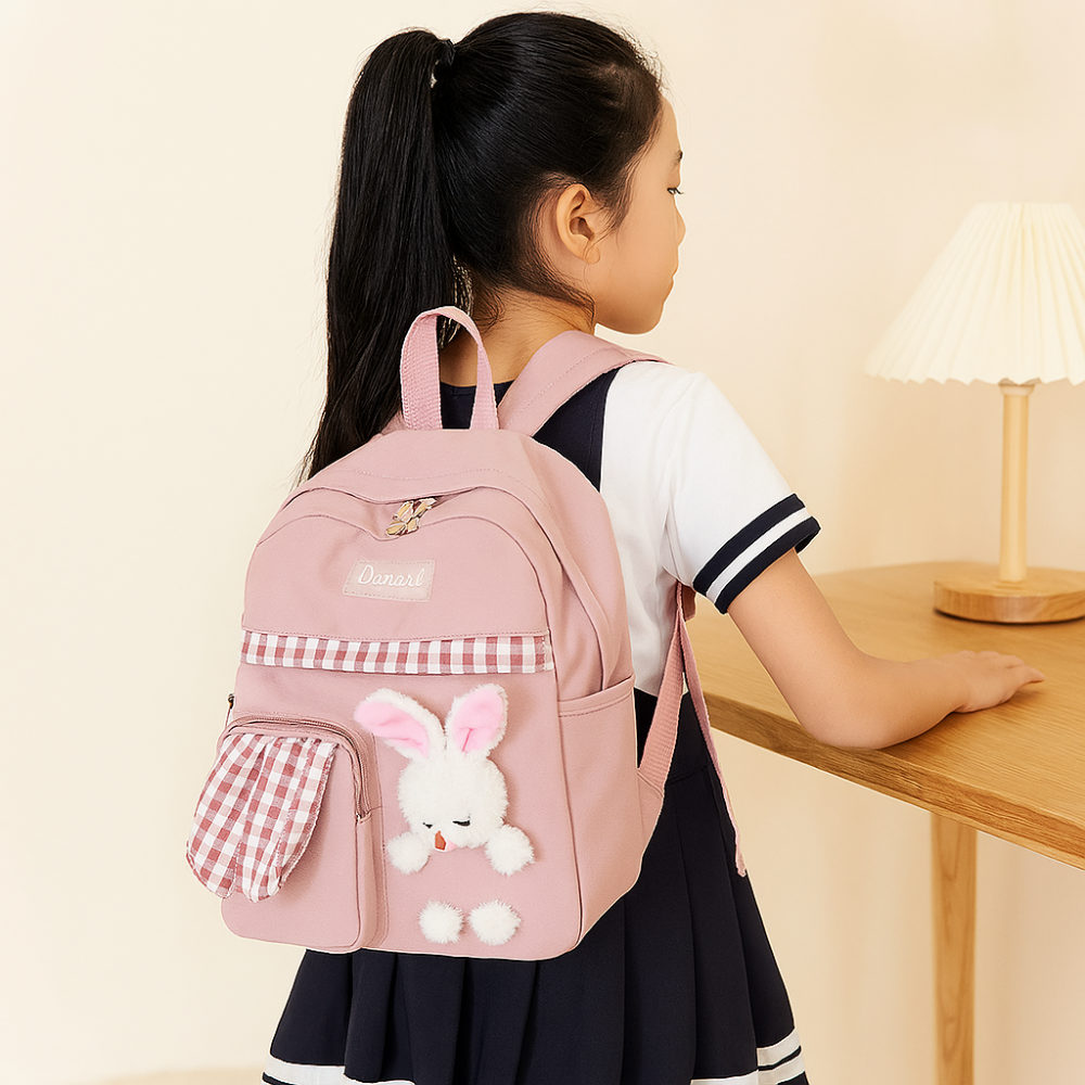 Mini sac à dos mignon pour filles – Sac de voyage pliable et léger avec design de lapin rose et panda bleu