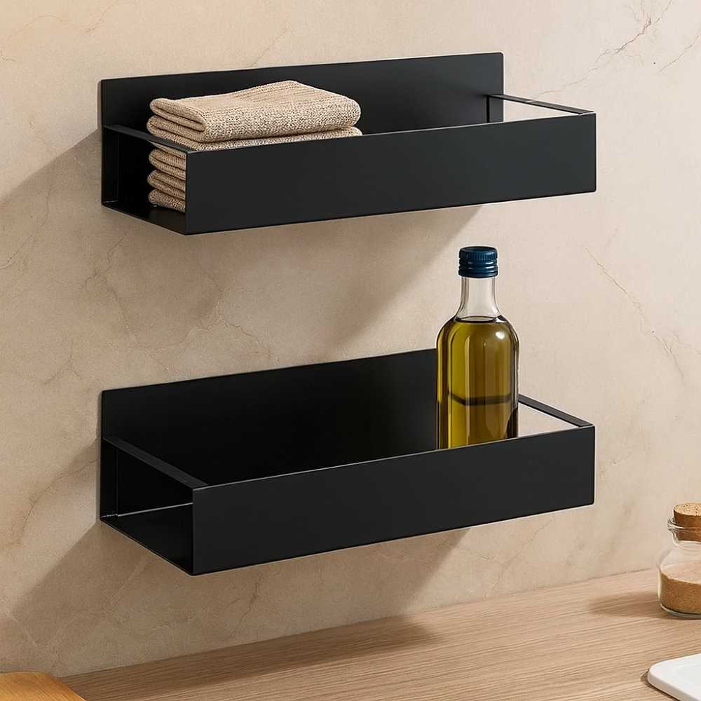 Étagère latérale magnétique – Métal noir, montage mural sans perçage pour réfrigérateur ou lave-linge