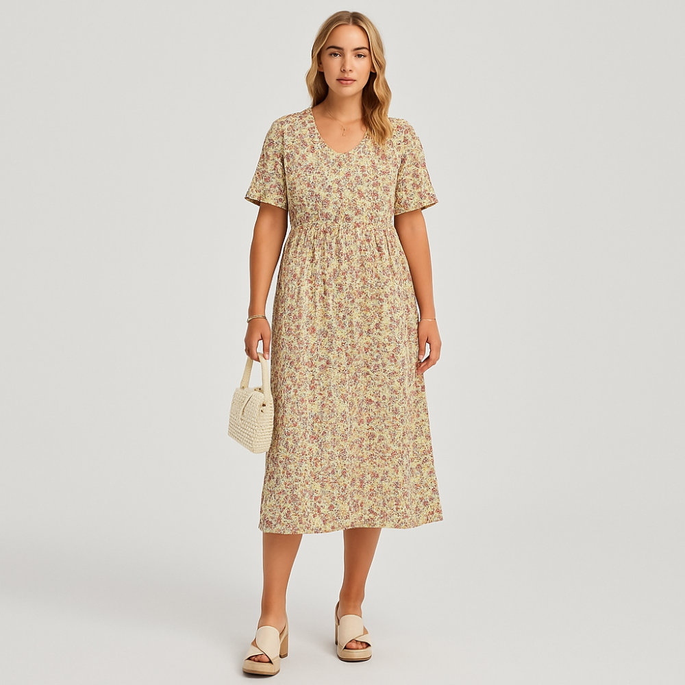 Robe mi-longue – Coupe féminine avec manches à volants