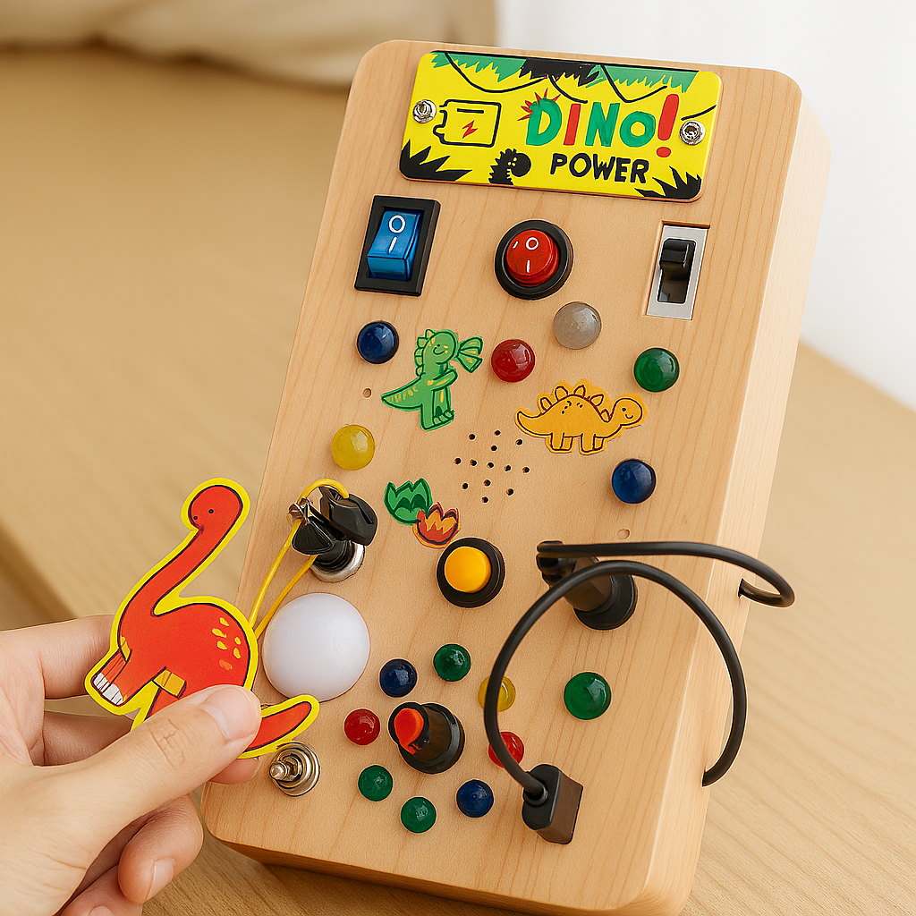 Jouet d'activité pour dinosaures en bois – Jeu d'échecs éducatif avec lumières, musique et capteurs