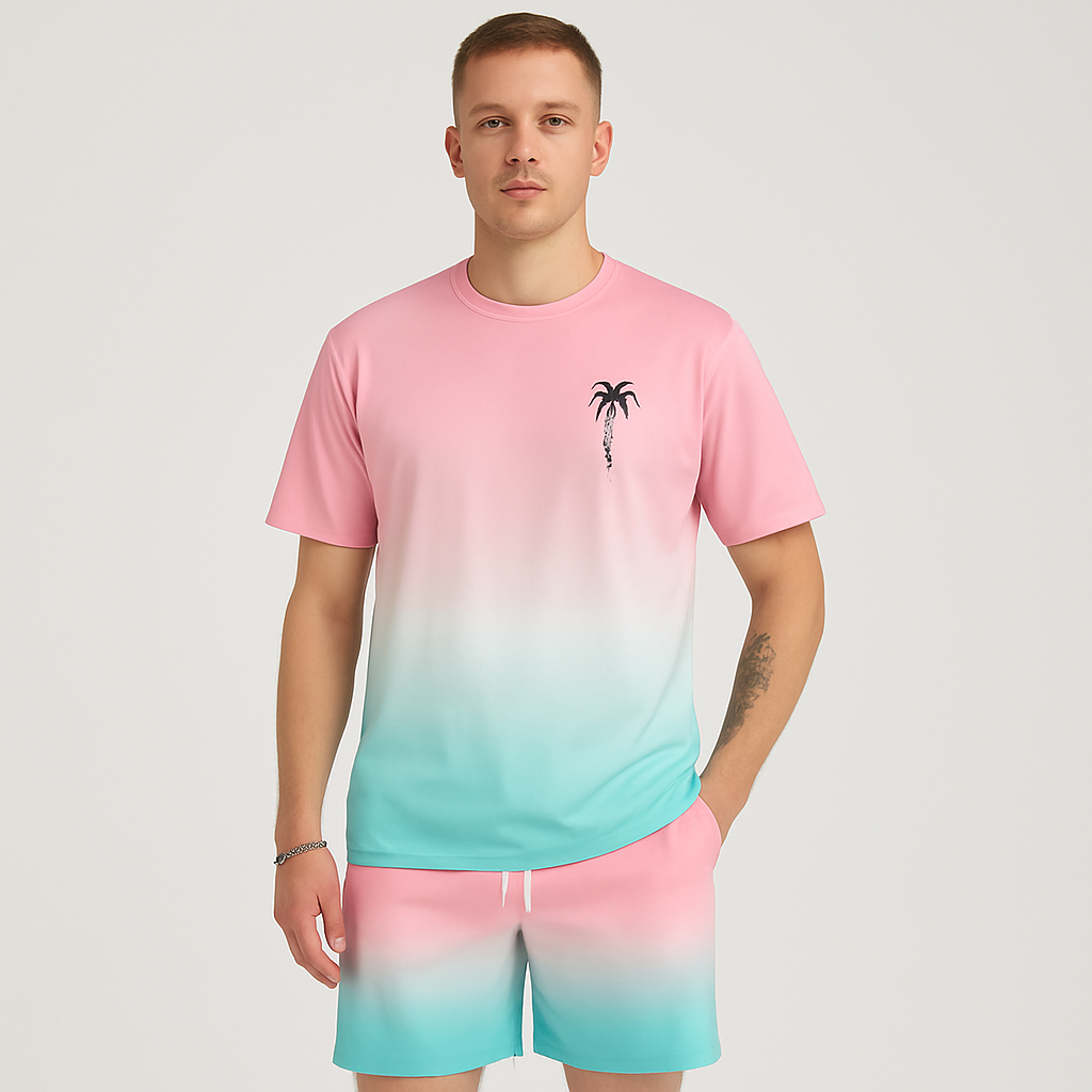 Ensemble Casual d'Été pour Hommes – T-shirt à Manches Courtes Ronde et Shorts avec Impression Numérique HD 3D