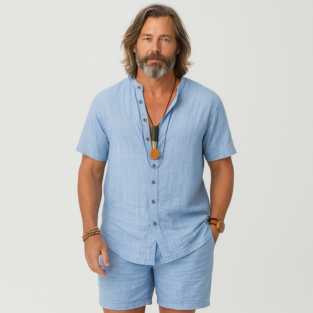 Ensemble homme en deux pièces – Cardigan à manches courtes et shorts décontractés assortis
