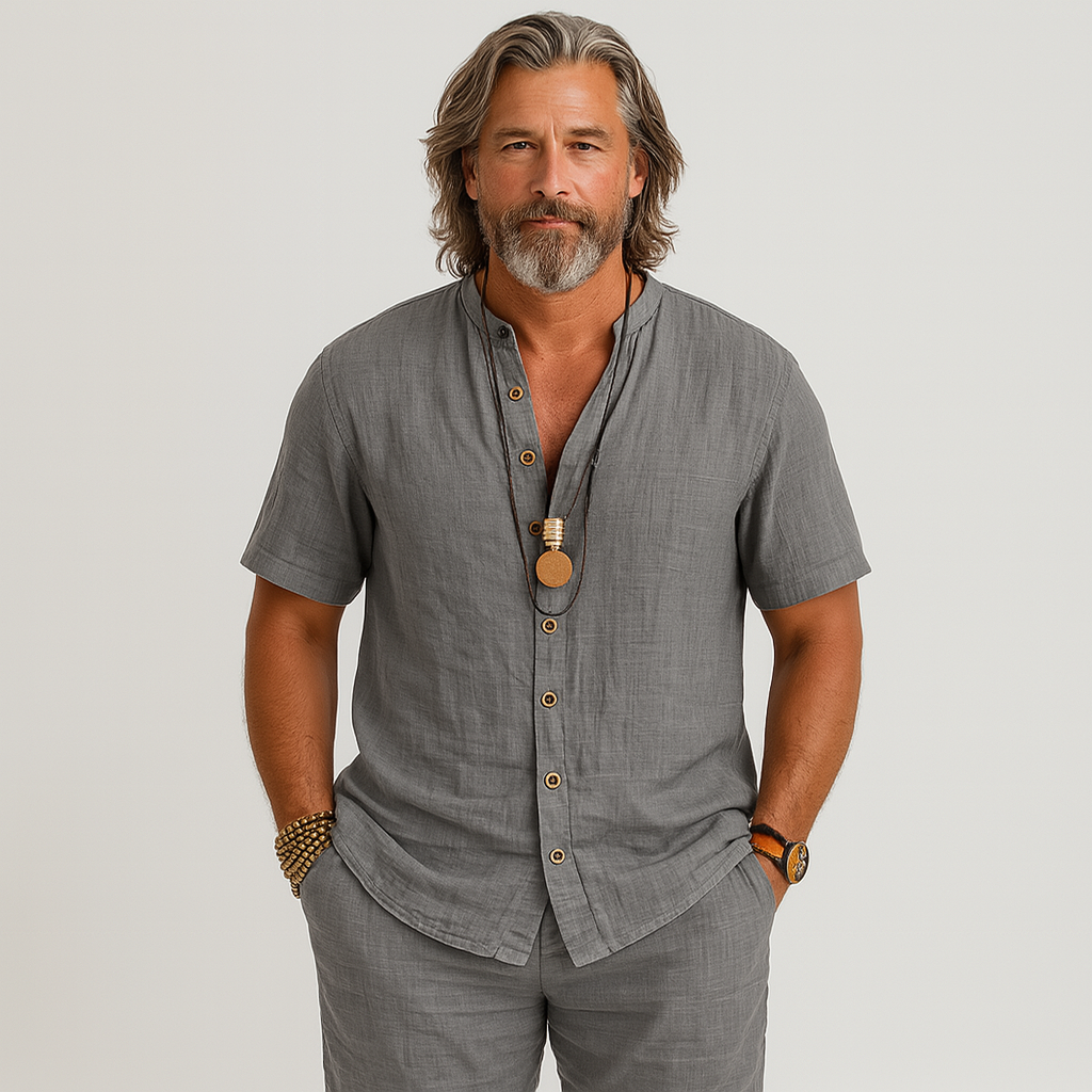 Ensemble homme en deux pièces – Cardigan à manches courtes et shorts décontractés assortis