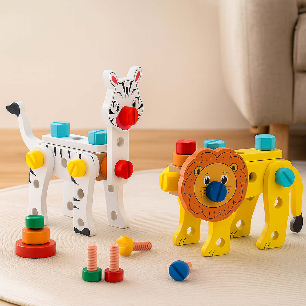 Kit d'outils en bois pour enfants – Jeu de montage animal pour stimuler la créativité et la motricité fine