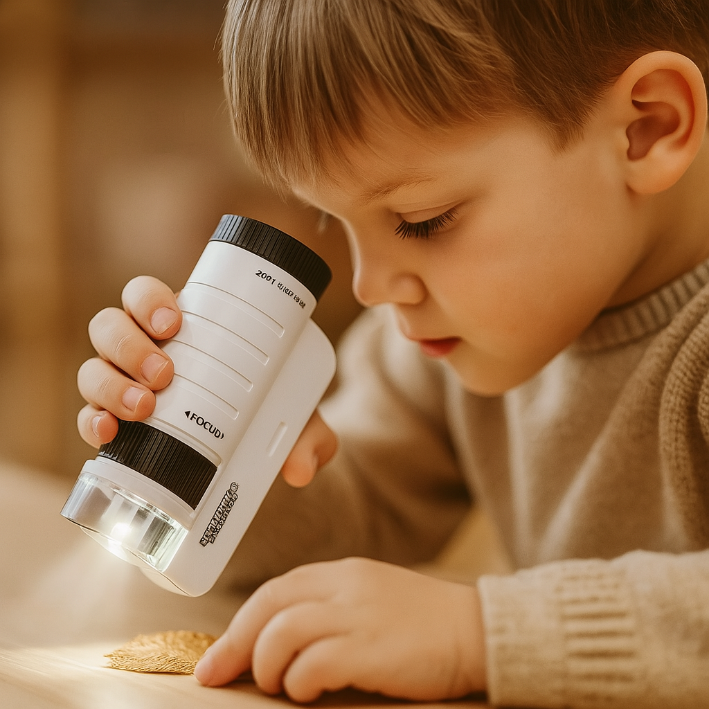 Mini microscope LED pour enfants – explorateur scientifique portable 60x–200x pour plaisir en plein air