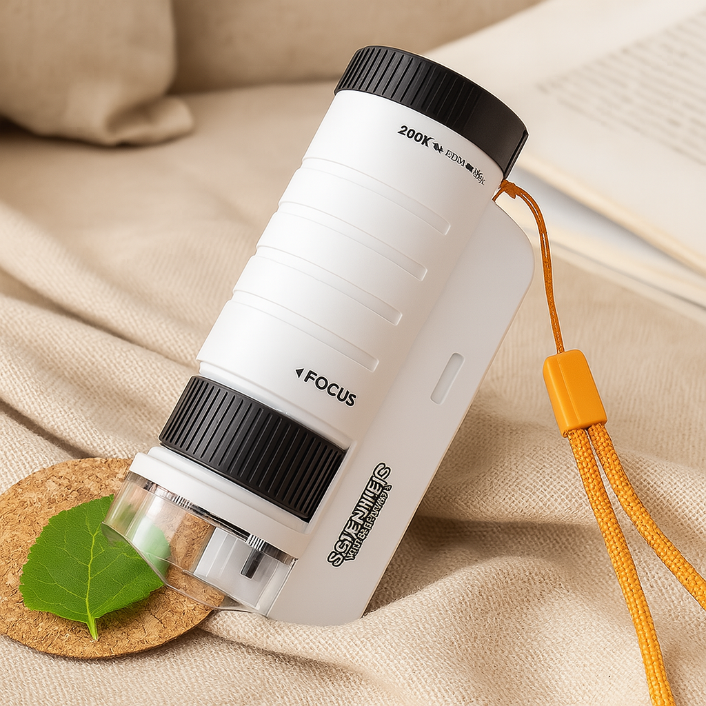 Mini microscope LED pour enfants – explorateur scientifique portable 60x–200x pour plaisir en plein air