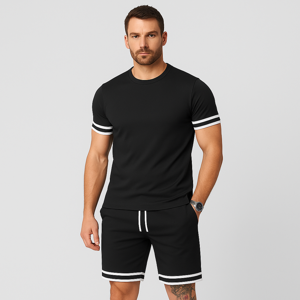 Nouveau ensemble décontracté pour hommes en deux pièces – T-shirt à manches courtes avec col rond et short à cordon de serrage en couleur unie