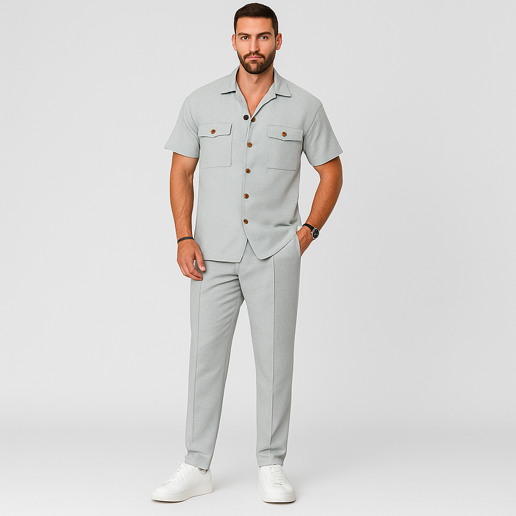 Ensemble d'été pour hommes en 2 pièces – Chemise de plage décontractée avec poches doubles et pantalon long assorti