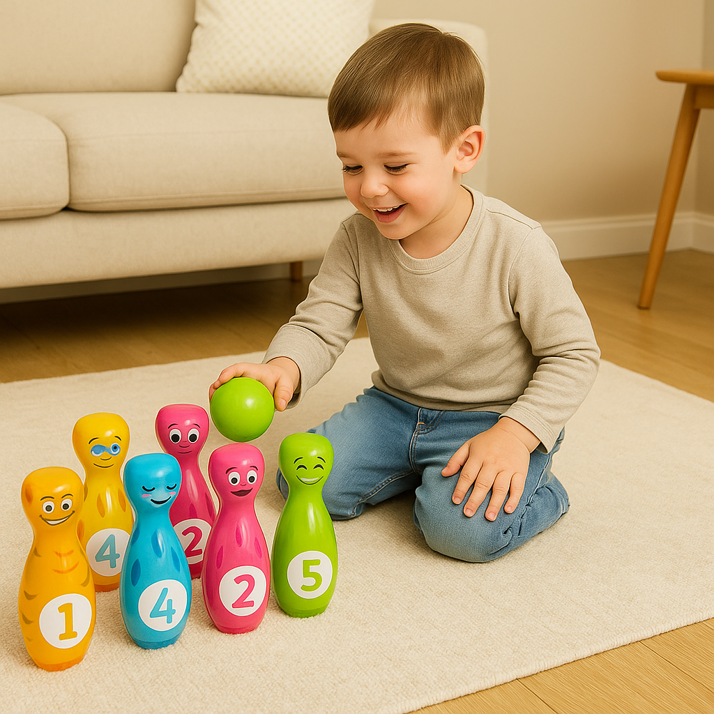 Ensemble de jeu de bowling de dessins animés pour enfants – Jeu d'intérieur et d'extérieur avec des quilles et des balles colorées