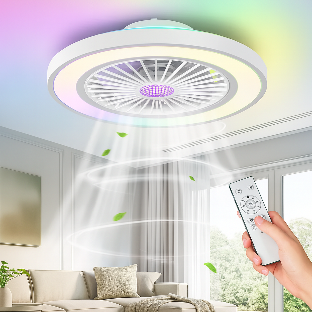 Ventilateur de plafond moderne de 54 cm avec éclairage LED – Télécommande, 6 vitesses et température de couleur réglable