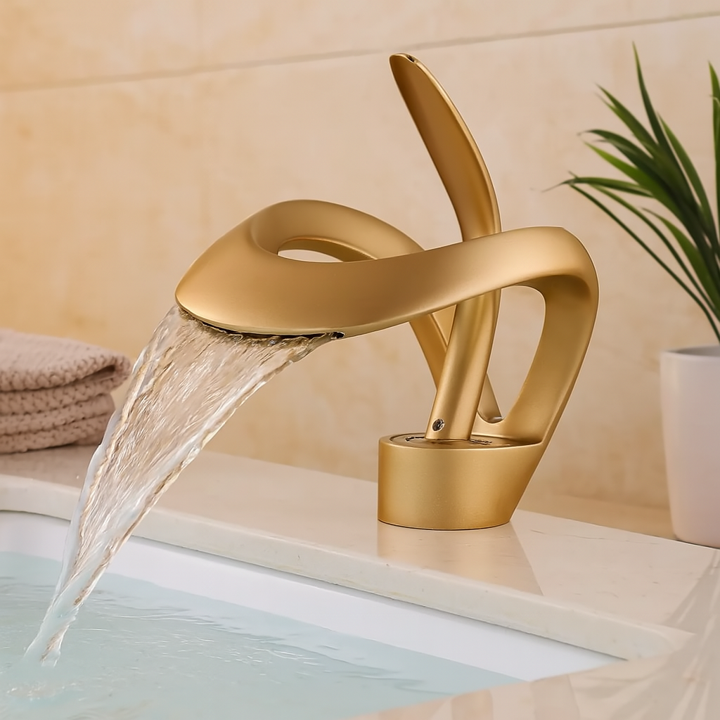 Robinet de salle de bain à cascade moderne – Mitigeur lavabo à levier chromé au design sculptural